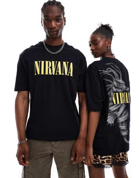 ASOS DESIGN unisex oversized license band tee in black with Nirvana seahorse graphic prints - view 1
