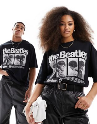ASOS DESIGN unisex oversized license band tee with The Beatles print in black