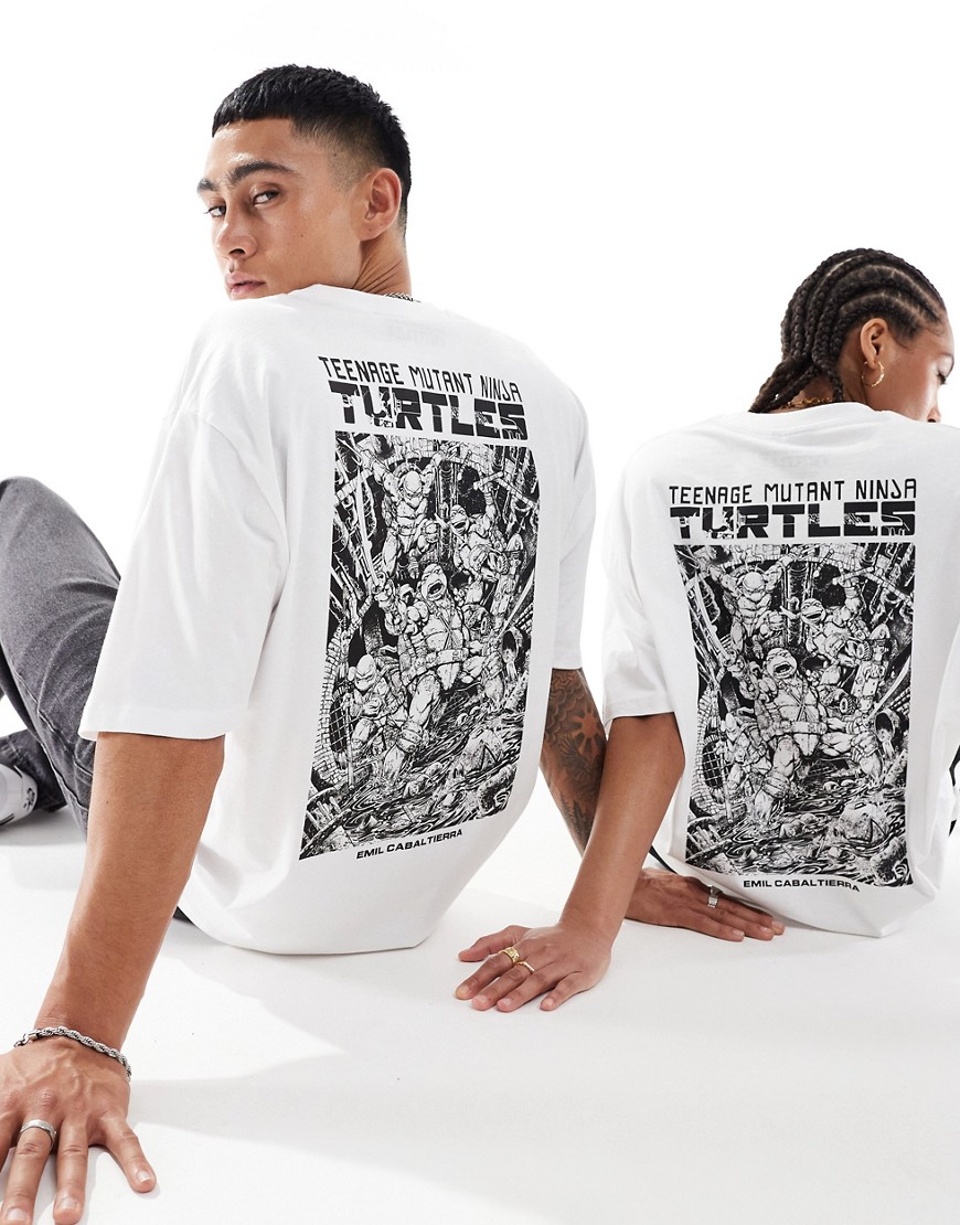 ASOS DESIGN unisex oversized license graphic t-shirt in white with Teenage Mutant Ninja Turtles prints - WHITE