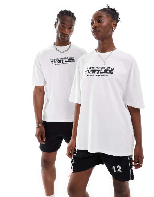 ASOS DESIGN unisex oversized license graphic t-shirt with Teenage Mutant Ninja Turtles prints in white