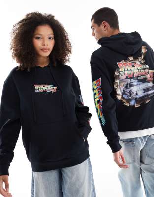 unisex oversized license hoodie with Back To The Future prints in black