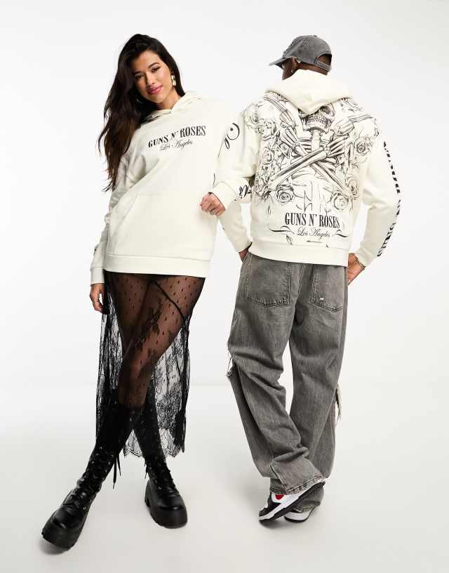 ASOS DESIGN - unisex oversized license hoodie with large guns n' roses graphics in beige