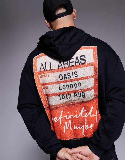 ASOS DESIGN unisex oversized license hoodie with Oasis prints in black, 2 of 4
