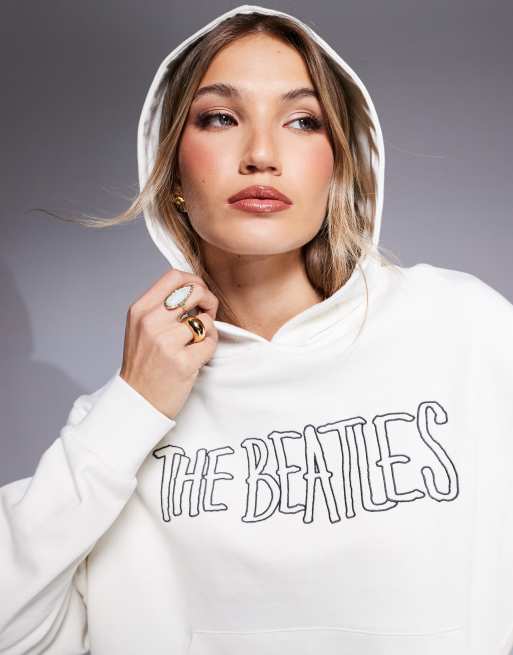 ASOS Design Unisex Oversized License Hoodie with The Beatles Prints in Off white Neutral