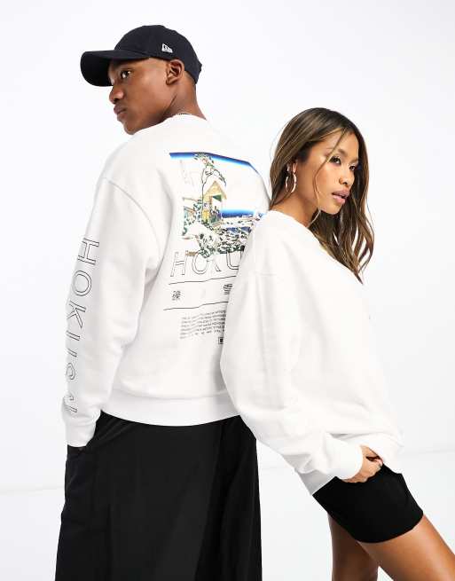 CerbeShops DESIGN unisex oversized license sweatshirt Coq with Hokusai Wave print in white 