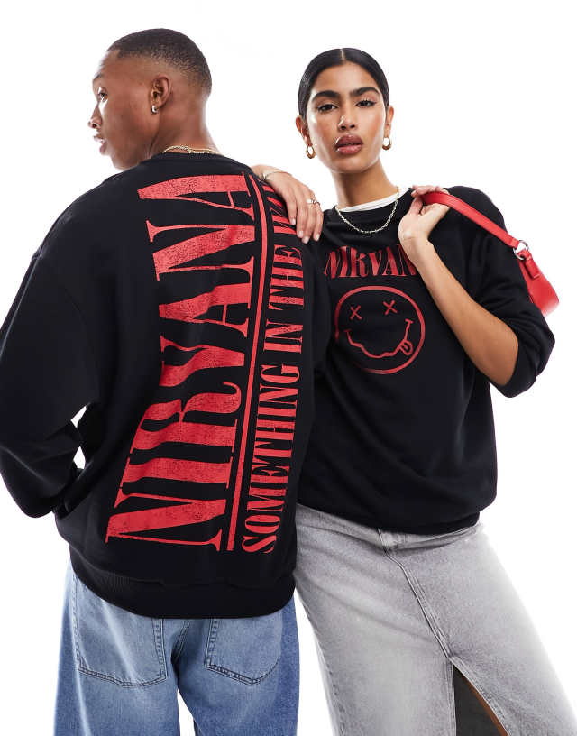 ASOS DESIGN - unisex oversized license sweatshirt with nirvana graphics in black