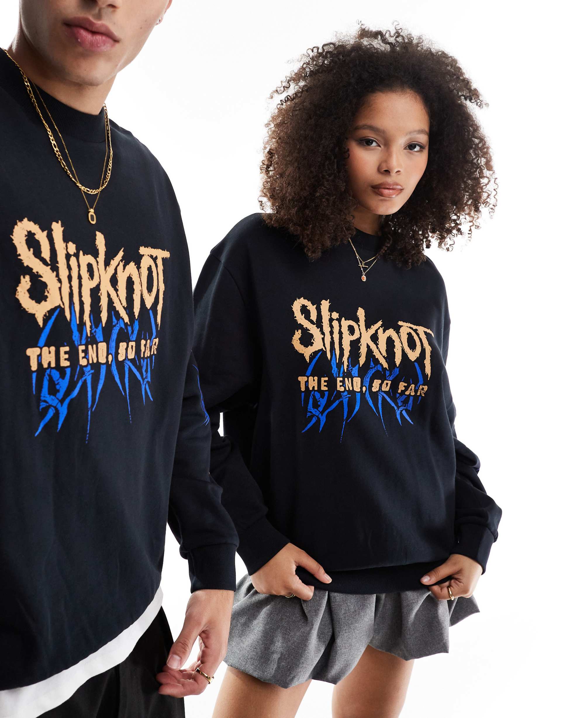 asos design unisex oversized license sweatshirt with slipknot prints in black