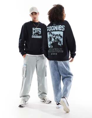 unisex oversized license sweatshirt with The Goonies prints in black