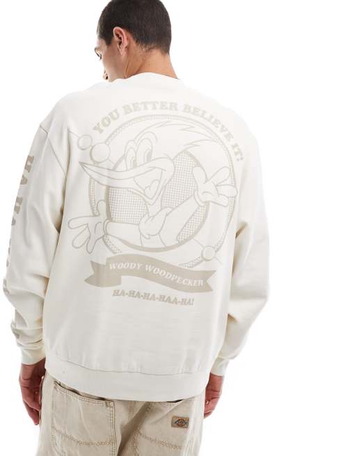 ASOS DESIGN unisex oversized license sweatshirt with Woody Woodpecker prints in ecru, 3 of 4