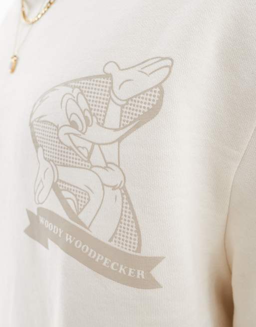 ASOS DESIGN unisex oversized license sweatshirt with Woody Woodpecker prints in ecru, 4 of 4
