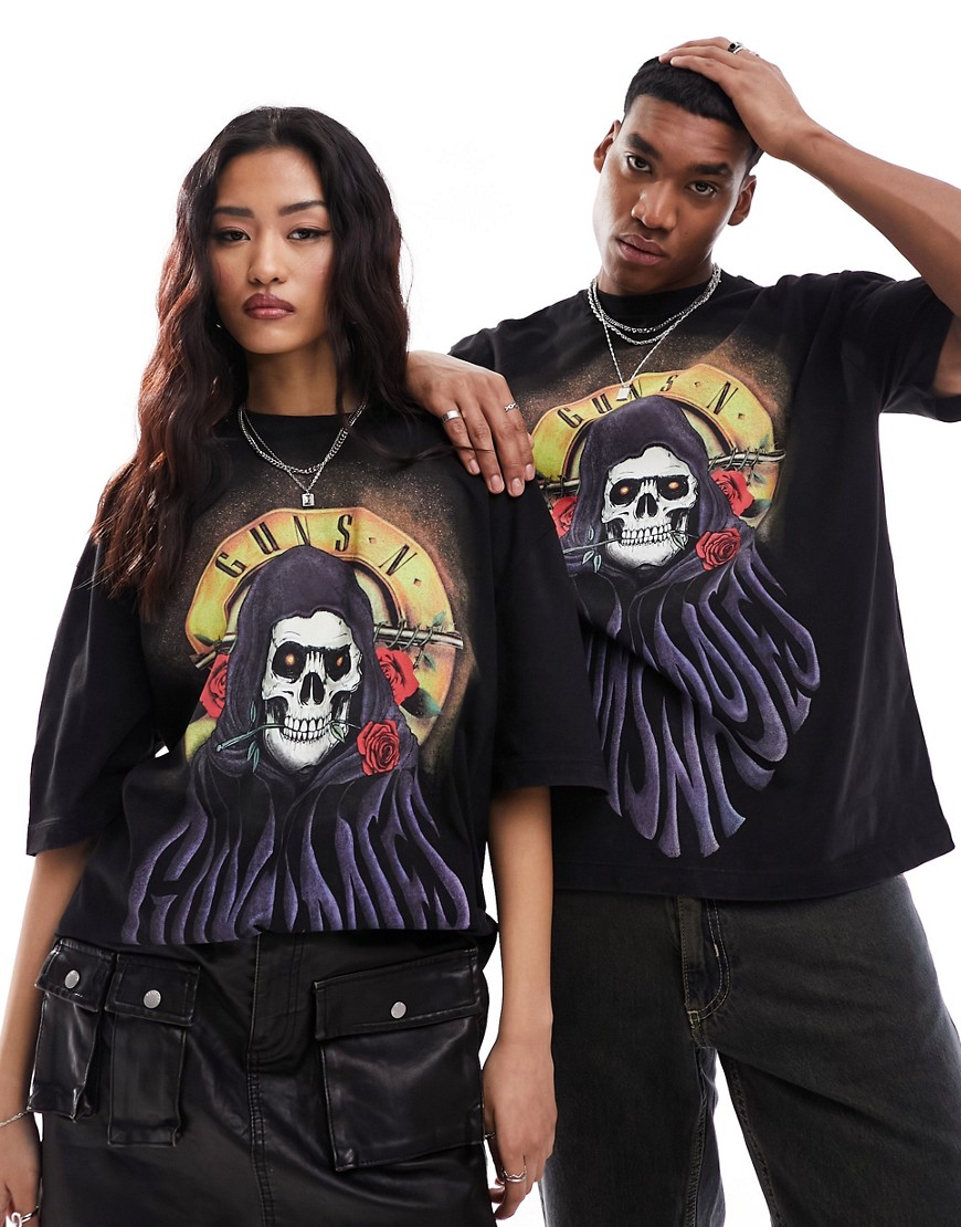 ASOS DESIGN unisex oversized license t-shirt in black with Guns N Roses Grim Reaper print
