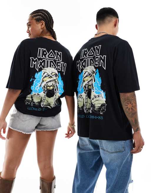 ASOS DESIGN unisex oversized license t-shirt in black with Iron Maiden graphic prints, 3 of 4