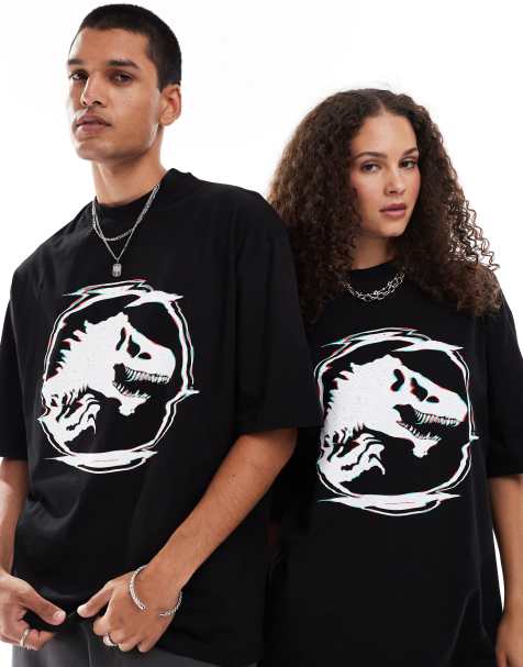 ASOS DESIGN unisex oversized license t-shirt in black with Jurassic World logo print - view 1