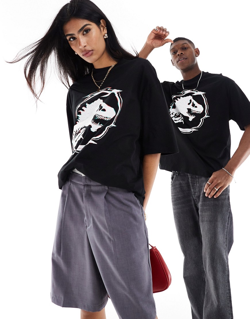 ASOS DESIGN unisex oversized license t-shirt in black with Jurassic World logo print