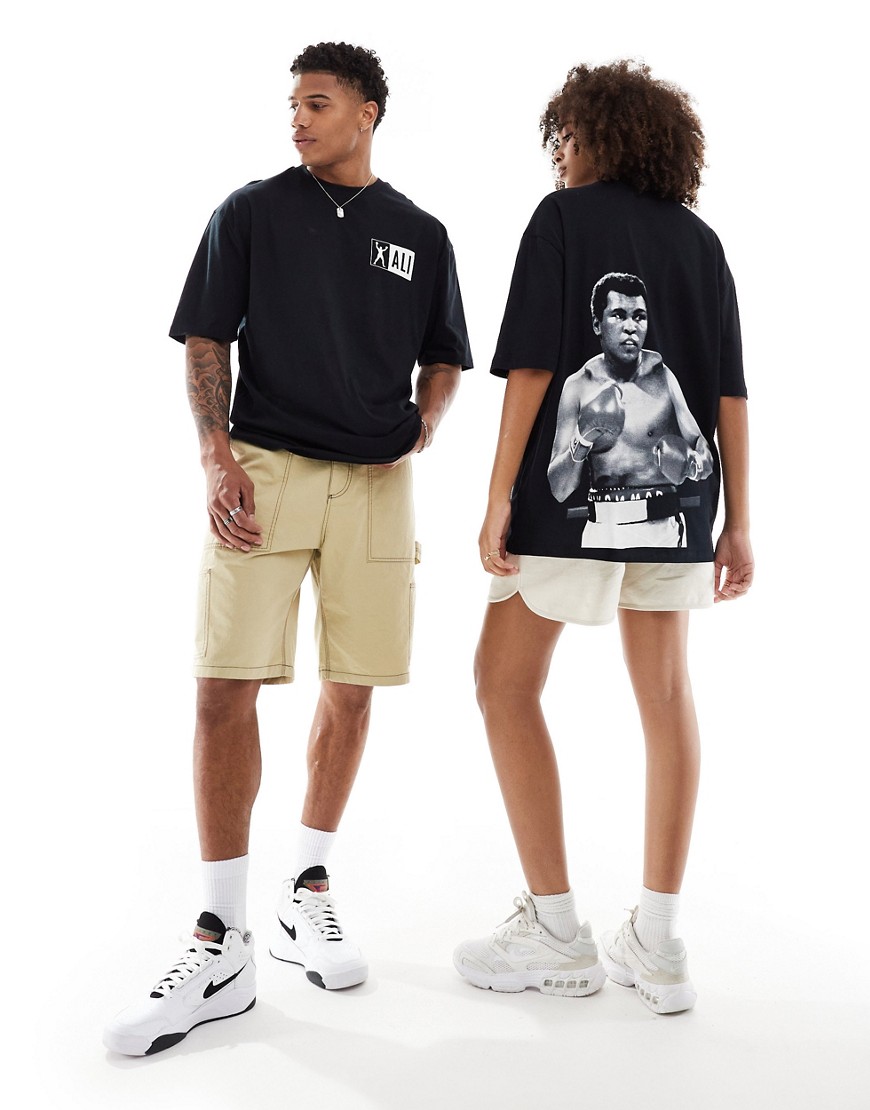 ASOS DESIGN unisex oversized license t-shirt in black with Muhammad Ali large graphic prints