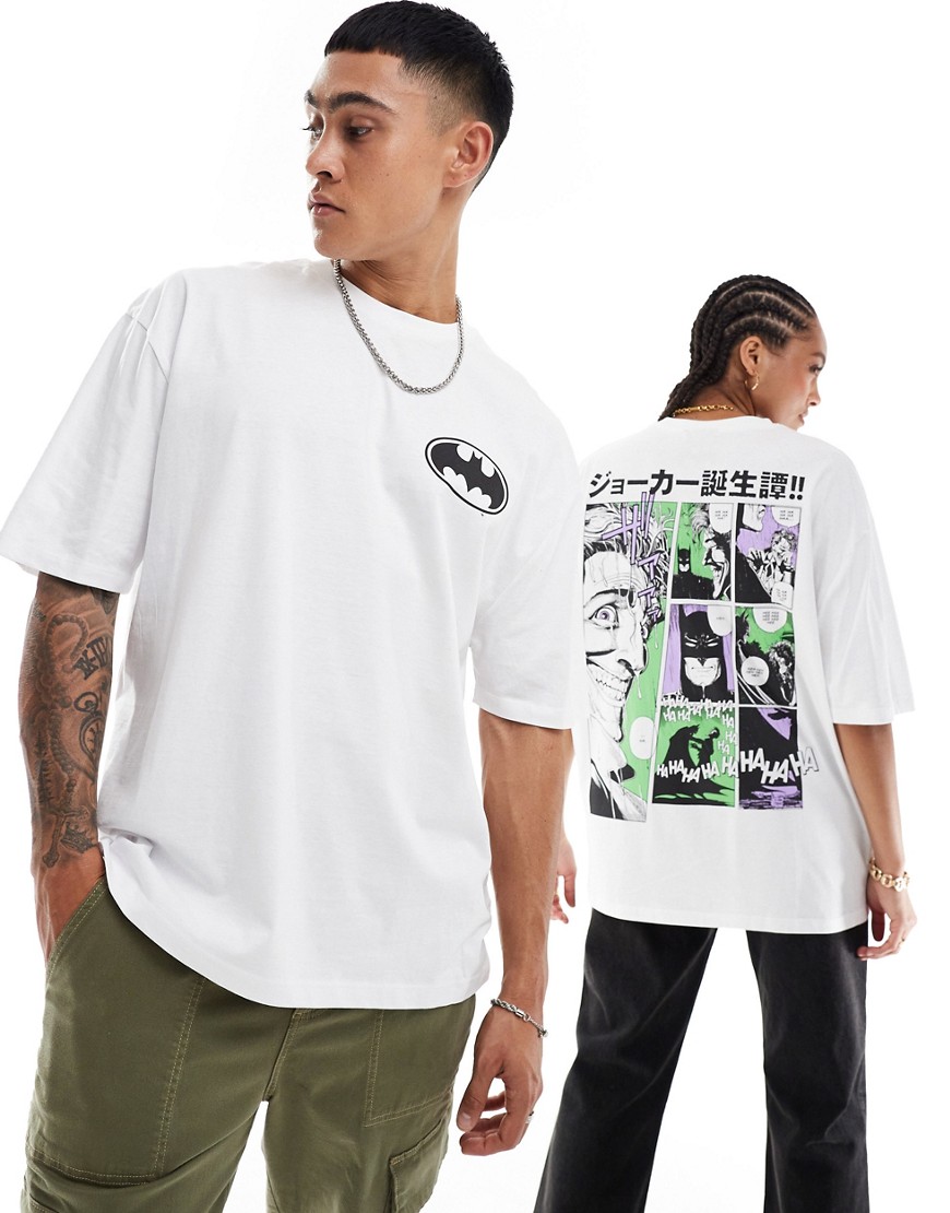 unisex oversized license T-shirt in white with Batman comic strip print