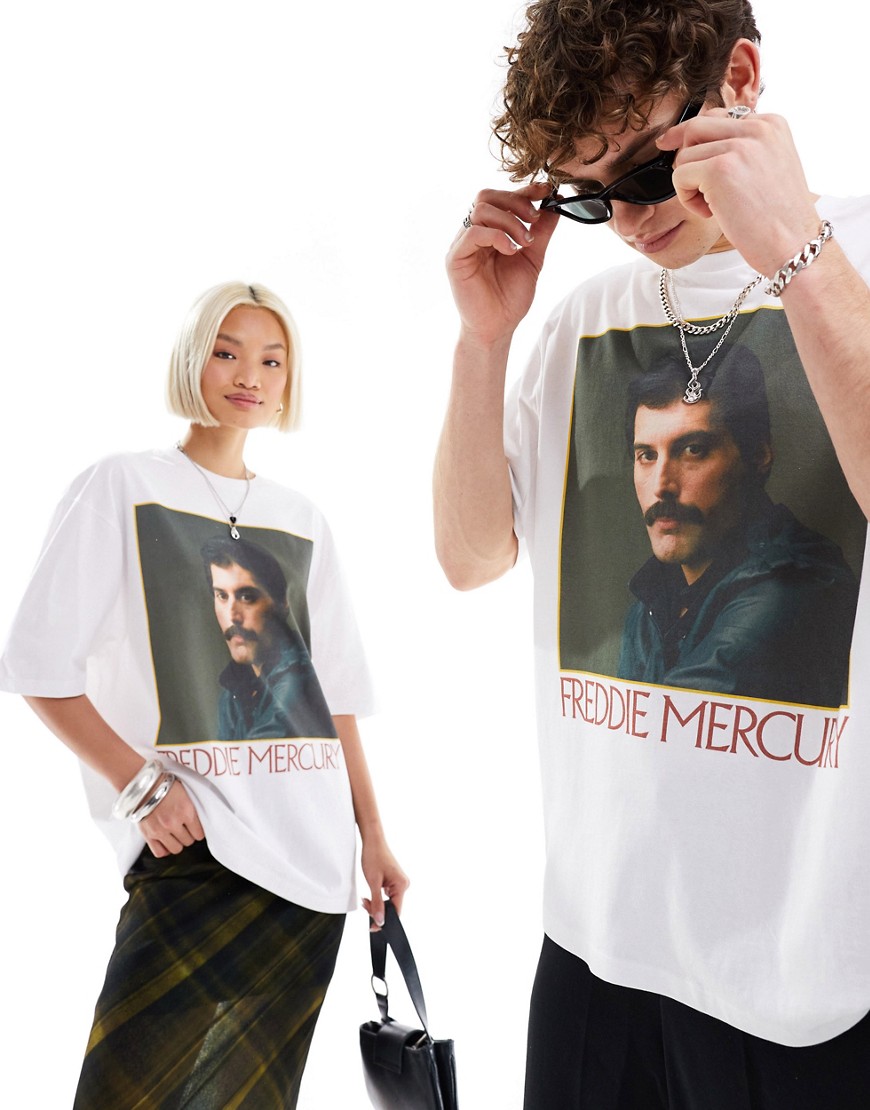 ASOS DESIGN unisex oversized license t-shirt in white with Freddie Mercury print
