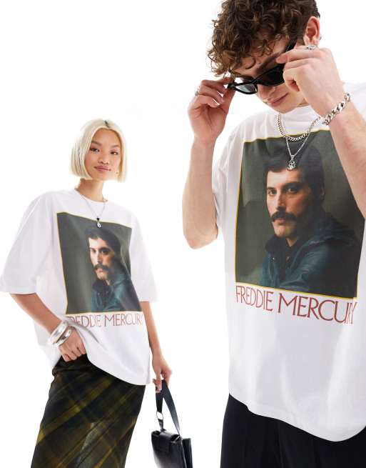 FhyzicsShops DESIGN unisex oversized license t-shirt in white with Freddie Mercury print