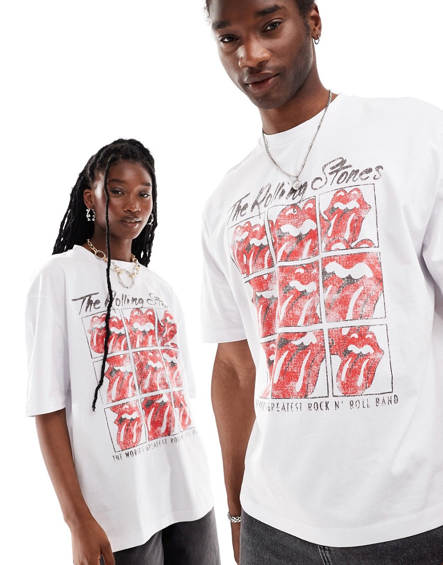 ASOS DESIGN unisex oversized license t-shirt in white with The Rolling Stones graphic print