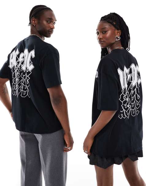 ASOS DESIGN unisex oversized license t-shirt with AC/DC prints in black - view 1