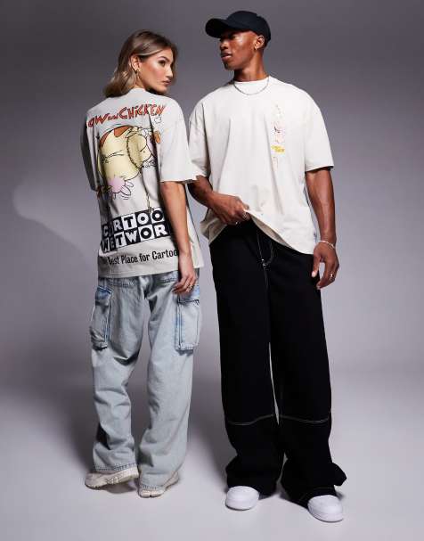 ASOS DESIGN unisex oversized license t-shirt with Cartoon Network Cow and Chicken prints in grey - view 1