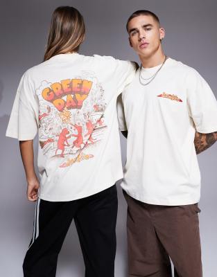 asos design unisex oversized license t-shirt with green day dookie prints in off white