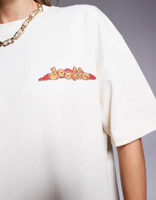 asos design unisex oversized license t-shirt with green day dookie prints in off white