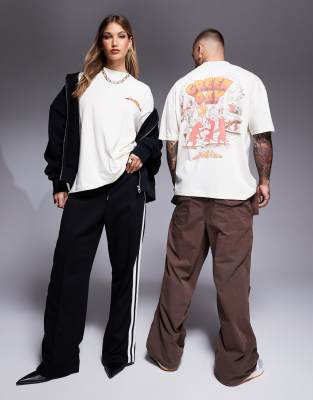 asos design unisex oversized license t-shirt with green day dookie prints in off white