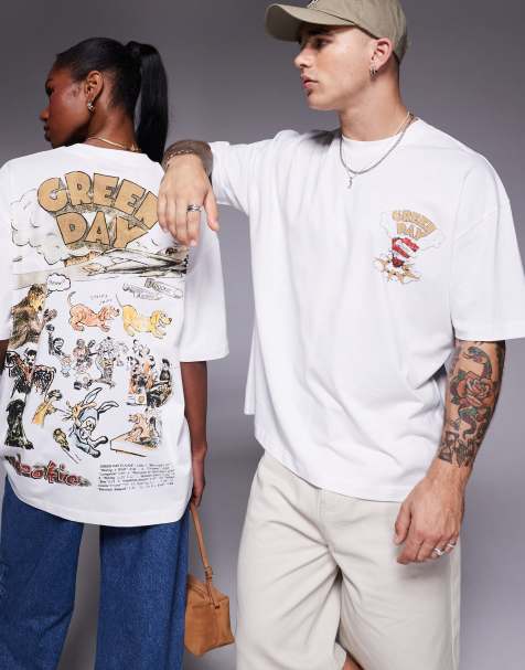 ASOS DESIGN unisex oversized license t-shirt with Green Day prints in white - view 1