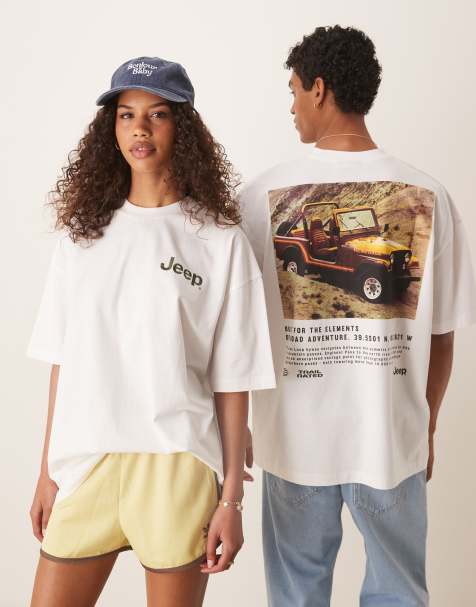 ASOS DESIGN unisex oversized license t-shirt with Jeep prints in white - view 1