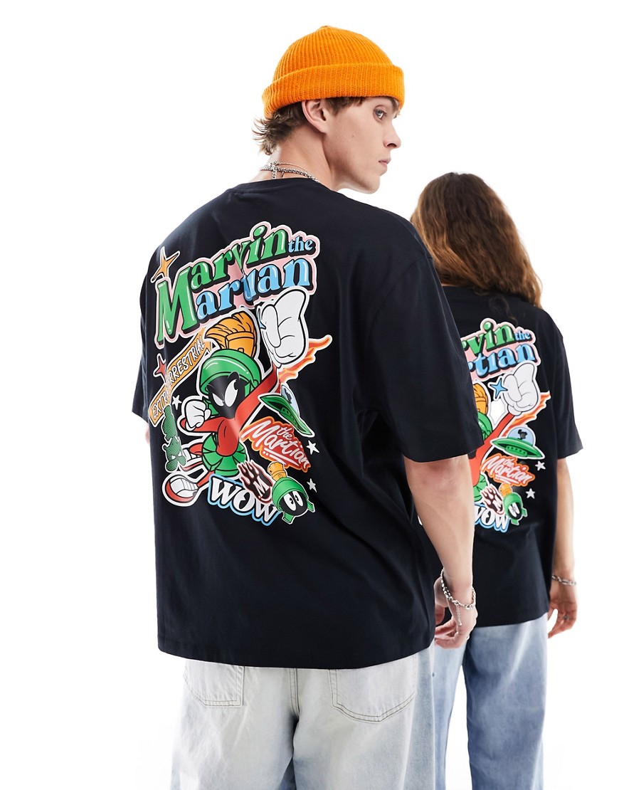 ASOS DESIGN unisex oversized license t-shirt with Looney Tunes Martian Marvin prints in black