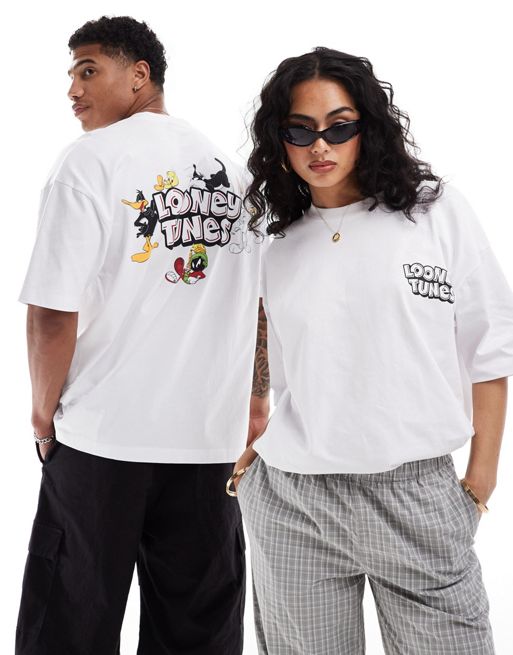  ASOS DESIGN unisex oversized license t-shirt with Looney Tunes prints in white