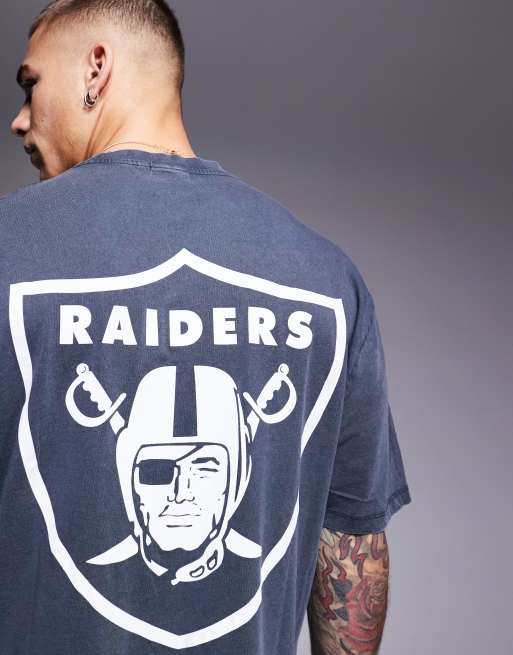 ASOS DESIGN unisex oversized license t-shirt with NFL Raiders prints in washed black, 4 of 4