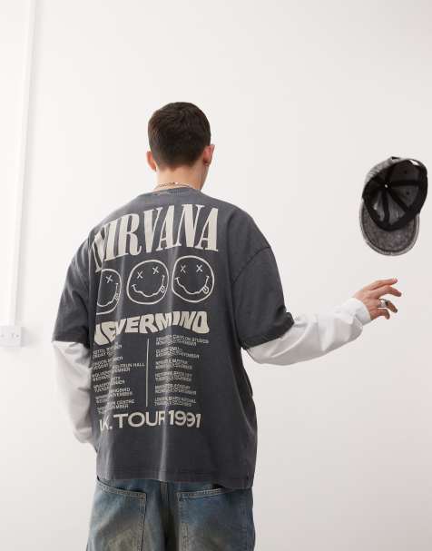 ASOS DESIGN unisex oversized license t-shirt with Nirvana Nevermind puff prints in washed black - view 1