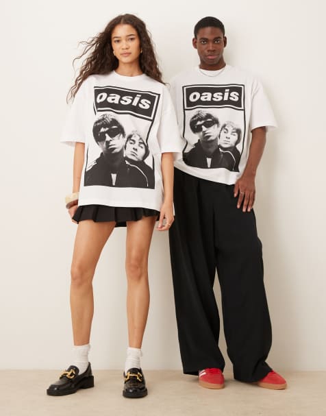 ASOS DESIGN unisex oversized license t-shirt with Oasis front print in white