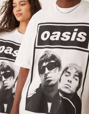 Asos Design Unisex Oversized License T-shirt With Oasis Front Print In White