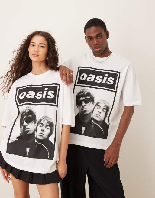 ASOS DESIGN unisex oversized license t-shirt with Oasis front print in white