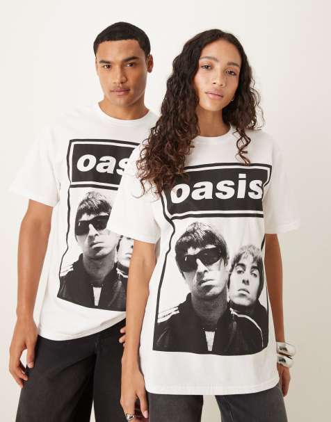 ASOS DESIGN unisex oversized license T-shirt with Oasis front print in white - view 1
