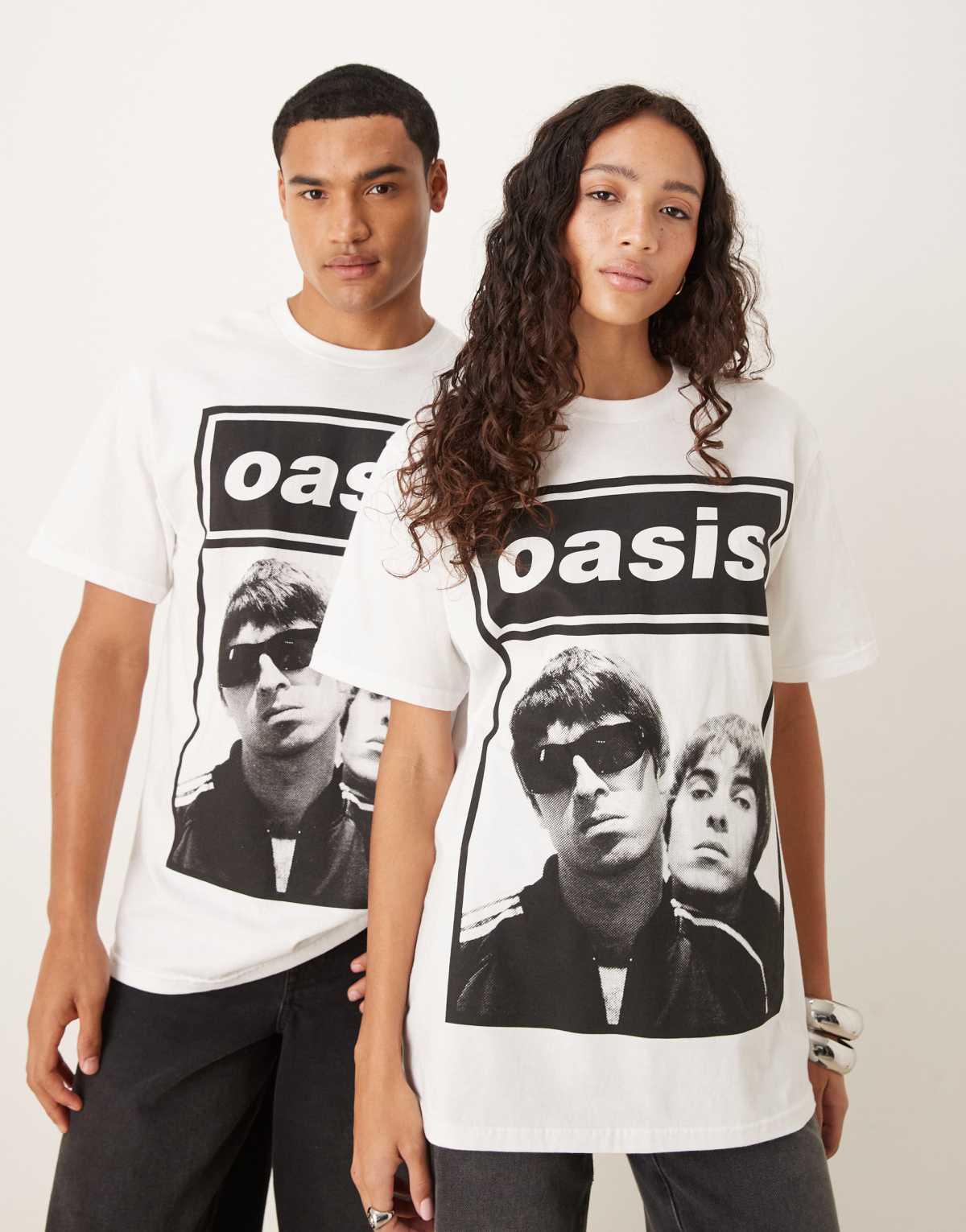 ASOS DESIGN unisex oversized license t-shirt with Oasis front print in white