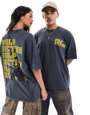 Asos Design Unisex Oversized License T-shirt With Pulp Fiction Print In Washed Black