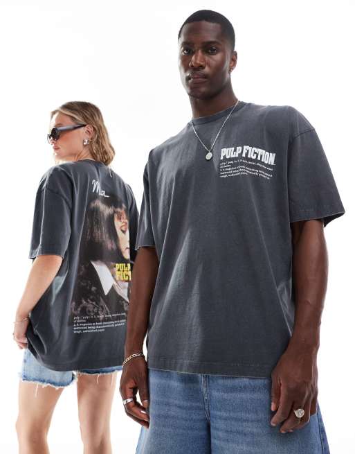 ASOS DESIGN unisex oversized license t-shirt with pulp fiction print in washed black, 4 of 4