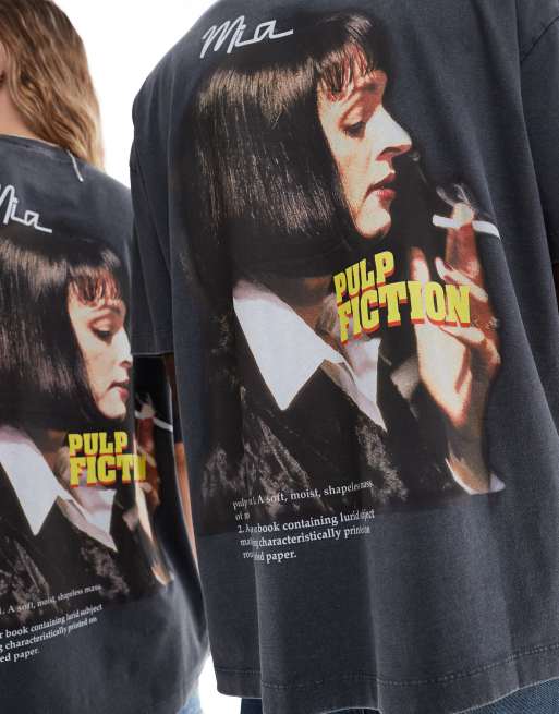 ASOS DESIGN  unisex oversized license t-shirt with pulp fiction printin washed black, 2 of 4