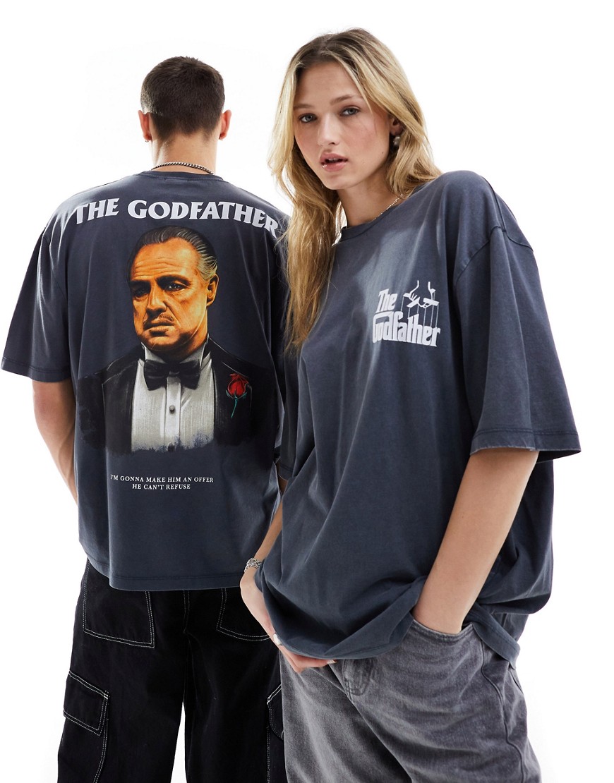 ASOS DESIGN unisex oversized license t-shirt with The Godfather prints in washed black