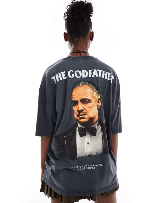 ASOS DESIGN unisex oversized license t-shirt with The Godfather prints in washed black, 2 of 4
