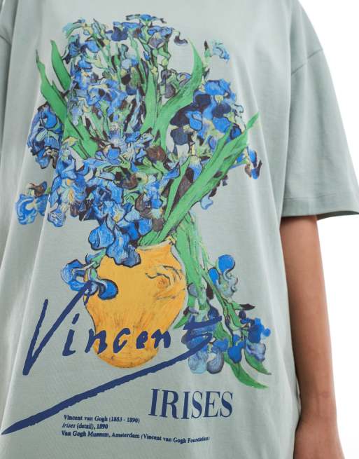 ASOS DESIGN unisex oversized license t shirt with Vincent Van Gogh artwork print in gray