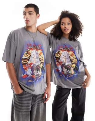 ASOS DESIGN ASOS DESIGN unisex oversized license t-shirt with Yu Gi Oh in washed grey-Neutral