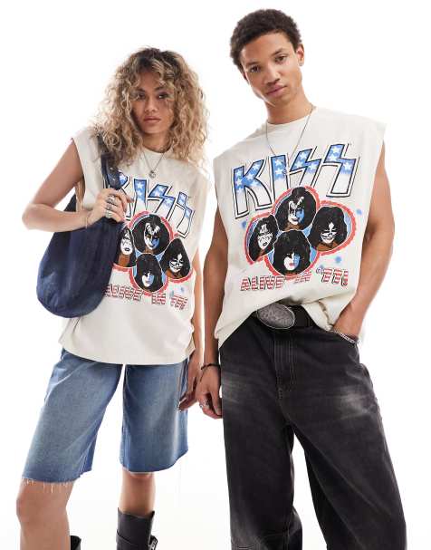 ASOS DESIGN unisex oversized license tank in off white with KISS band print - view 1