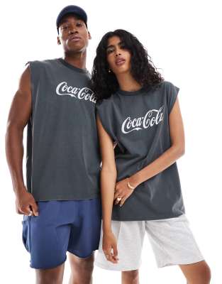 Asos Design Unisex Oversized License Tank Top With Coca Cola Logo In Gray