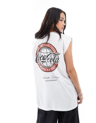 Asos Design Unisex Oversized License Tank Top With Coca-cola Prints In White