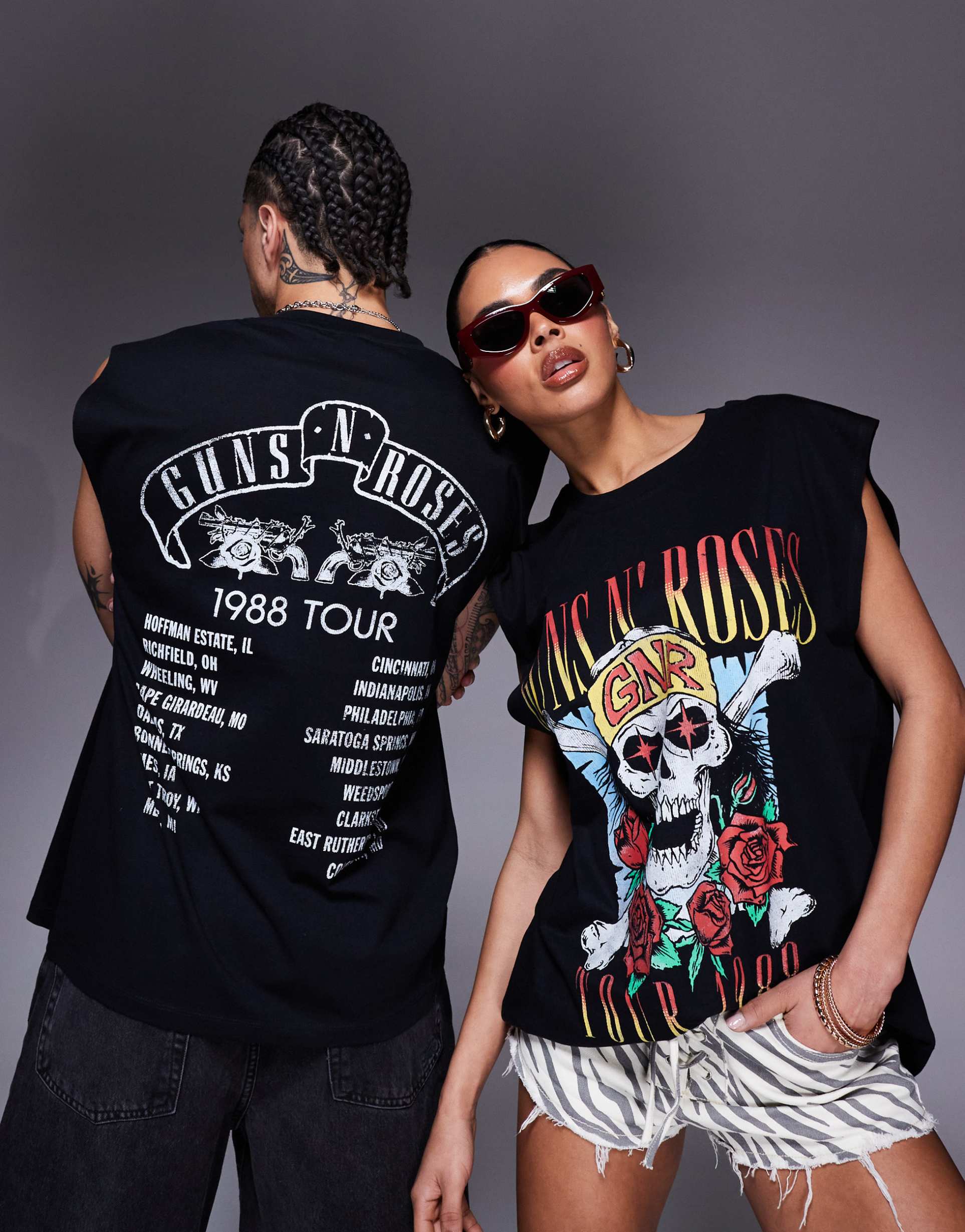asos design unisex oversized license tank top with guns n' roses prints in black